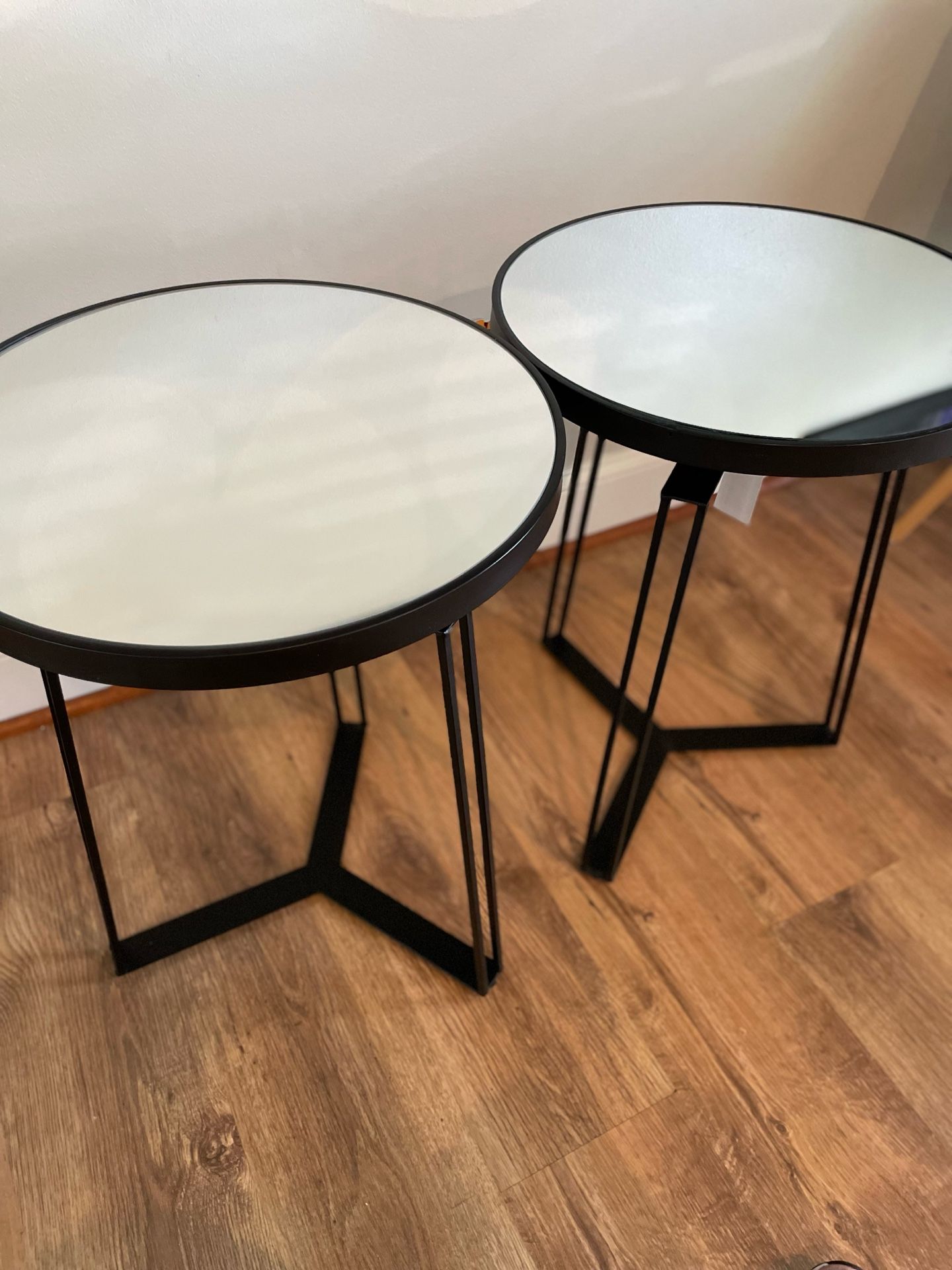 Mirror Top Side Tables with Black Metal Base