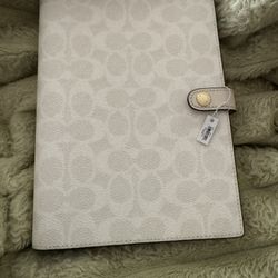 New Coach White Leather Notebook with Paper