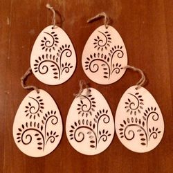 BRAND NEW WITH TAGS SET OF 5 DIY WOOD EASTER EGG DOUBLE SIDED HANGING CRAFT ORNAMENT DECOR/GIFTS 