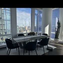 Designer Table w 6 Velvet Chairs 