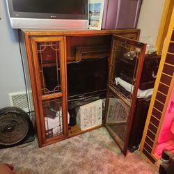 Solid Wood Hutch Cabinent W/glass Shelves