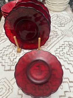 princess house fatansia ruby red clear plates 4