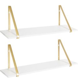  Mounted Floating Wall Shelves (Metallic Gold White)