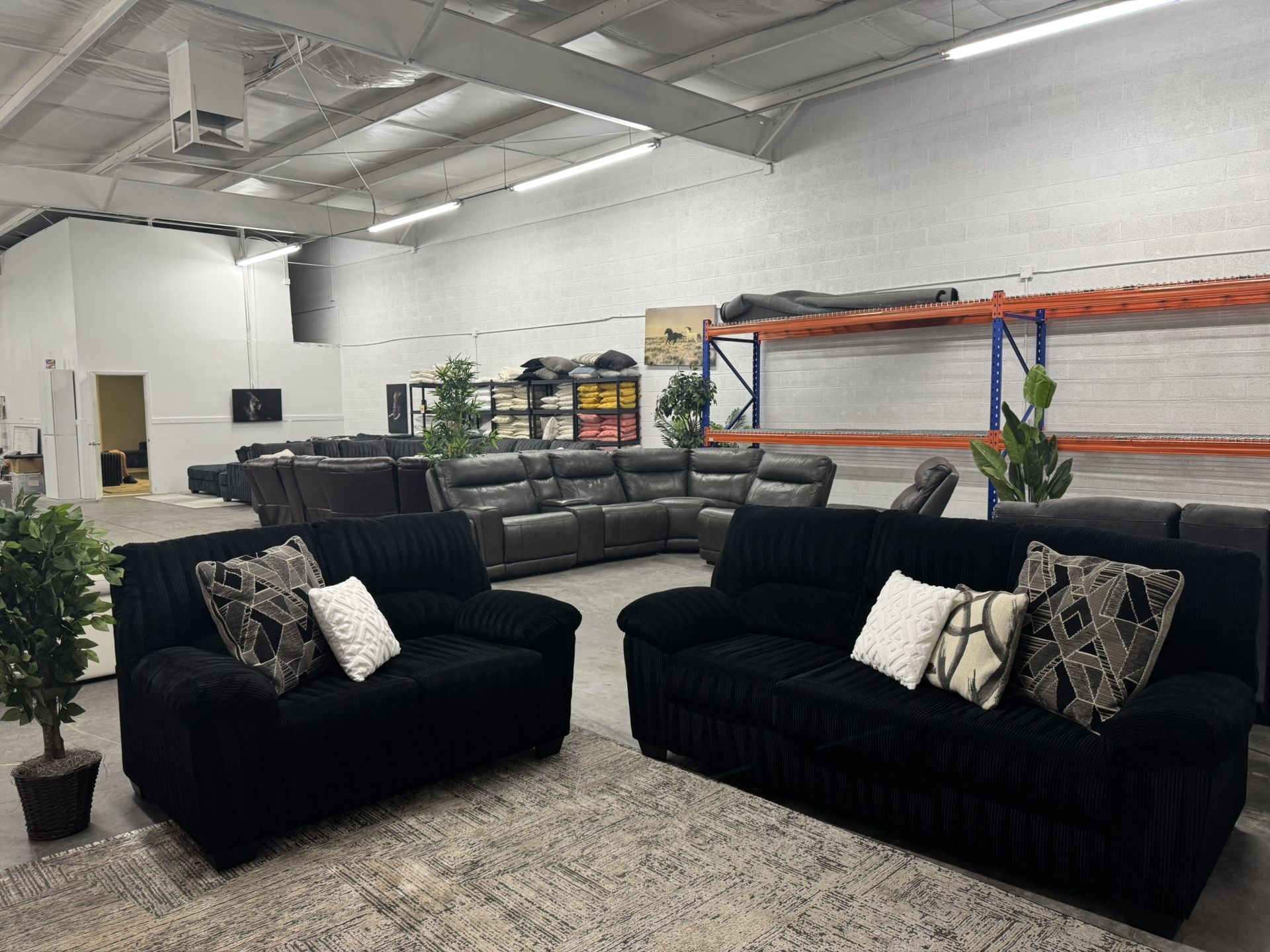 Free Delivery* Black Corduroy Sofa Love Seat Set