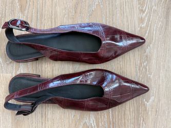 Burgundy Croc-Embossed Slingback Flats