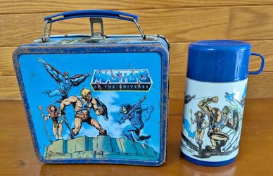 Vintage 1983 Masters of the Universe He-Man Metal Lunch Box + Thermos