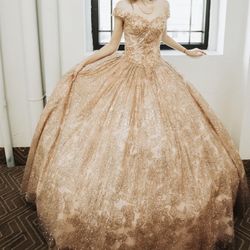 XS rose gold quincenera dress 