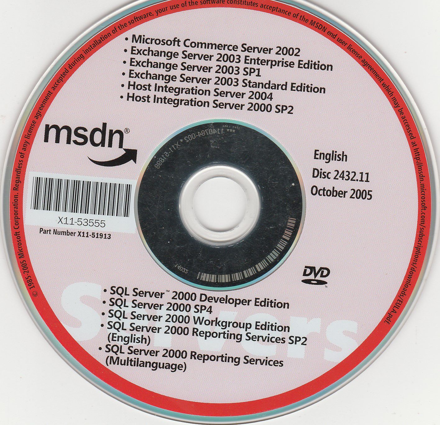 Microsoft msdn CD updates part# X11-51913 dISC 2432.11 OCT 2005