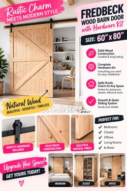 Fredbeck Wood Barn Door with Hardware Kit 60x80