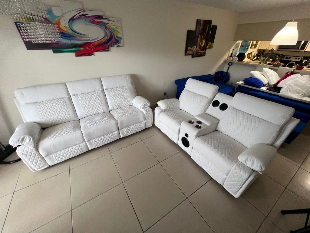 Sofa Y Loveseat (2) Reclinable Led Electrico
