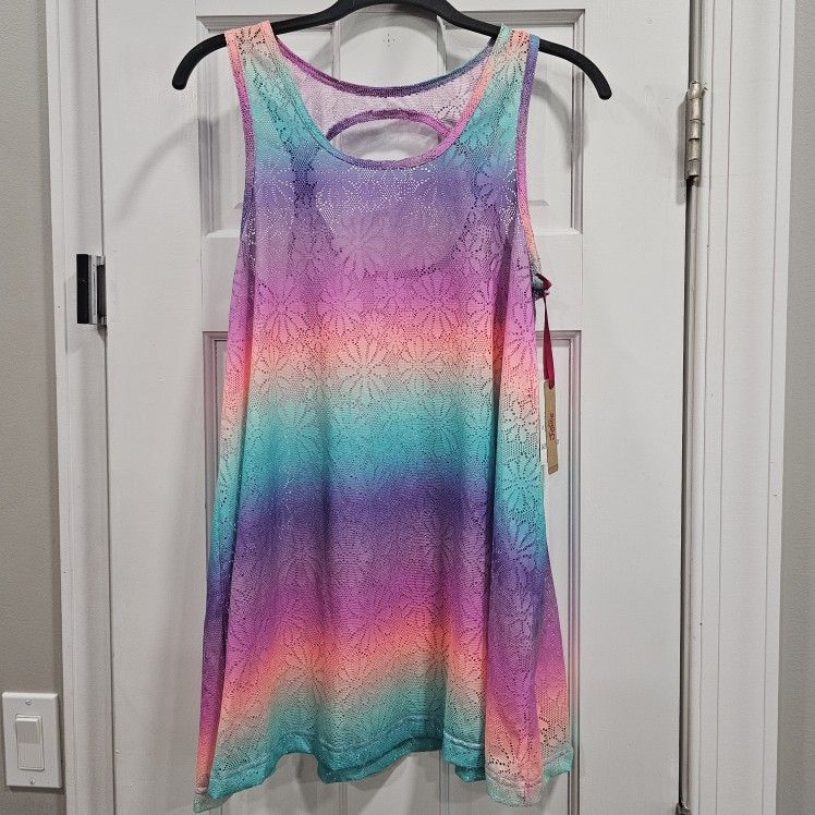 New with Tags: Justice Girls XL (16/18) Rainbow Lace Swing Swim Coverup *Great Bridge*
