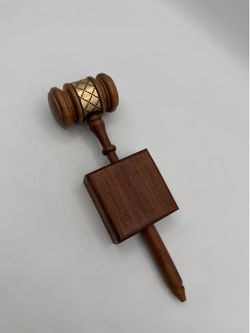 Wooden Gavel With Brass and Sound Block for Judge Lawyer Board Meetings
