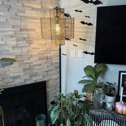 70" Hangover Floor Lamp with Woven Rattan Shade, Black