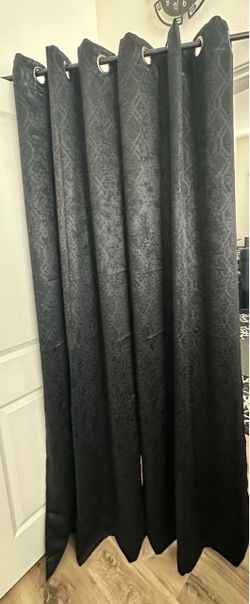 Four Panels of Blackout Curtains – Deep Black, Silk & Suede Look