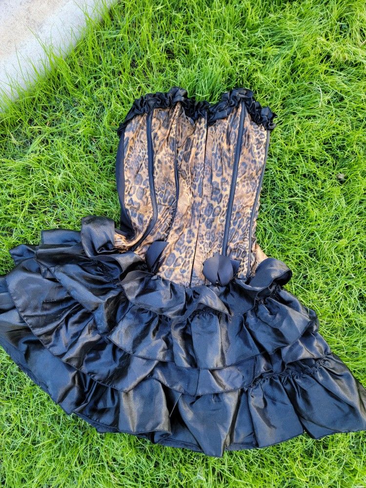 Cheetah Leopard Print cat kitty corset dress with bubble skirt small halloween