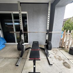Adjustable Bench Press Rack w/ Barbell & Weight Plates