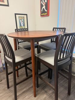 Handmade Walnut Round Counter Height Dining Table with 4 Chairs