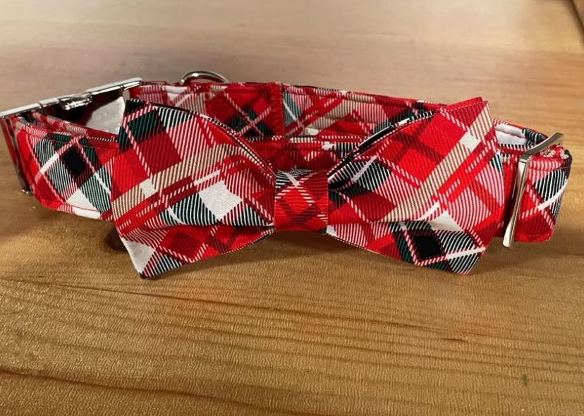 Plaid Bow Dog Collar Medium