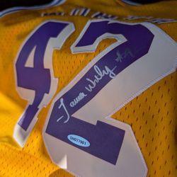 Autographed James Worthy Los Angeles Lakers Swingman Jersey With PSA Certification