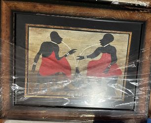 4- Framed African art made from natural banana leaf fiber collage. 