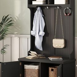 Hall Tree with Storage Shoe Bench for Entryway and Hallway, 4-in-1 Design Coat Racks with 4 Hooks fo