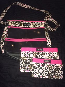 luci bags crossbody display tote peony pop with small & large accessory bag pink black tan