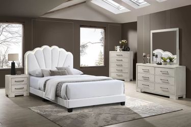 Frame Full White Wool fabric, LED Light in Headboard, New Especial price 