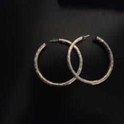 . 925 Sterling Silver Textured HOOP Earrings 