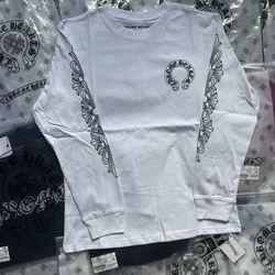 White & Black Chrome Hearts Long Sleeve Graphic Tee 