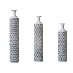 Modern floor vase set metal vases with geometric pattern,3 pieces home decor set white & black