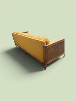 Mid-Century Cane Panel Sofa in Mustard Yellow