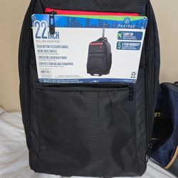 2 Bags- NewProtege 22" Black Rolling Backpack with Telescopic Handle


