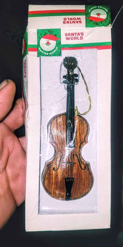 Vtg 70s Wood Violin Orchestra Christmas Ornament Classical Music Instrument Rare