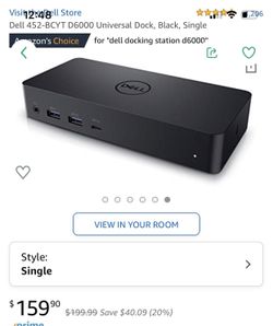 Dell 452-BCYT D6000 Universal Dock, Black, Single