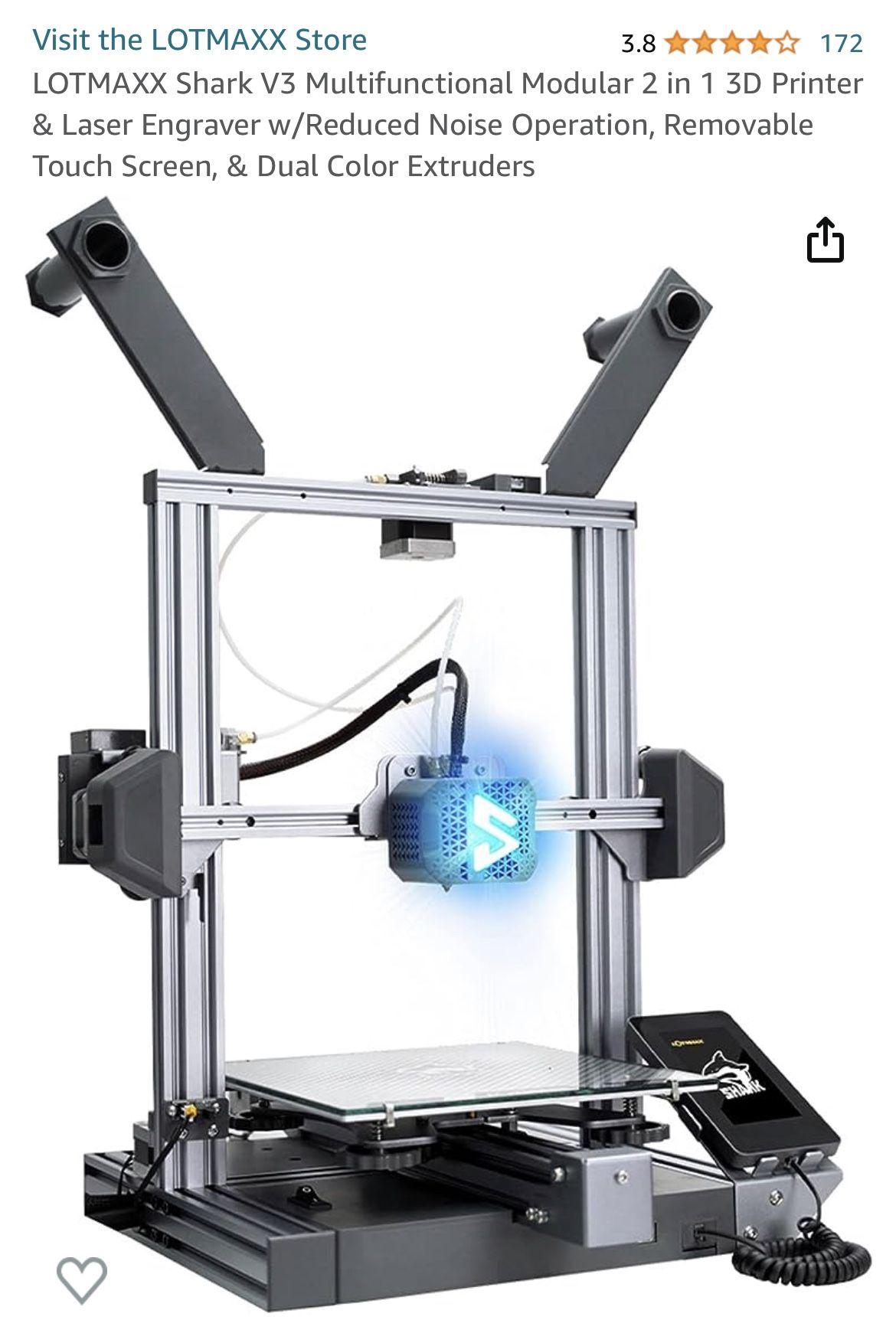LOTMAXX Shark V3 Multifunctional Modular 2 in 1 3D Printer & Laser Engraver w/Reduced Noise Operation