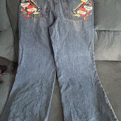 Ed Hardy Y2K buckle Denim Baggy New! Size 30