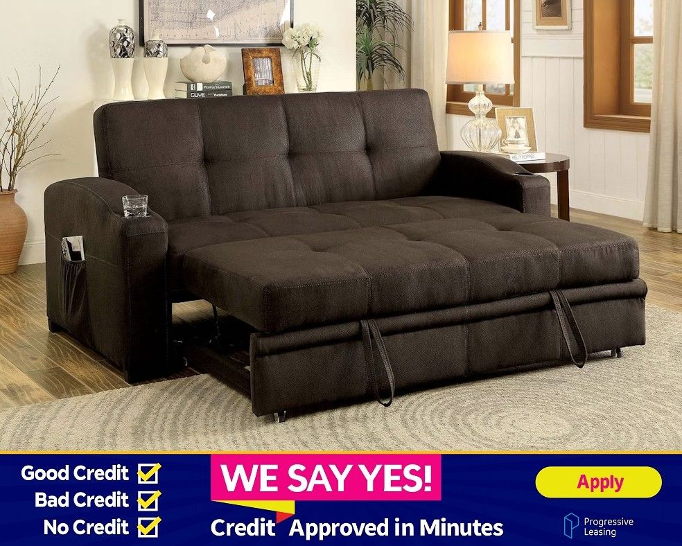 FINANCE TODAY! Dark Brown Button Tufted Couch Sofa Bed Pull-out Under Seat Base