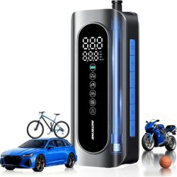 Tire Inflator Portable Air Compressor, 150PSI Air Pump for Car Tires with Tire Pressure Gauge, 3X Faster One Click Smart Cordless Tire Air Pump Bike