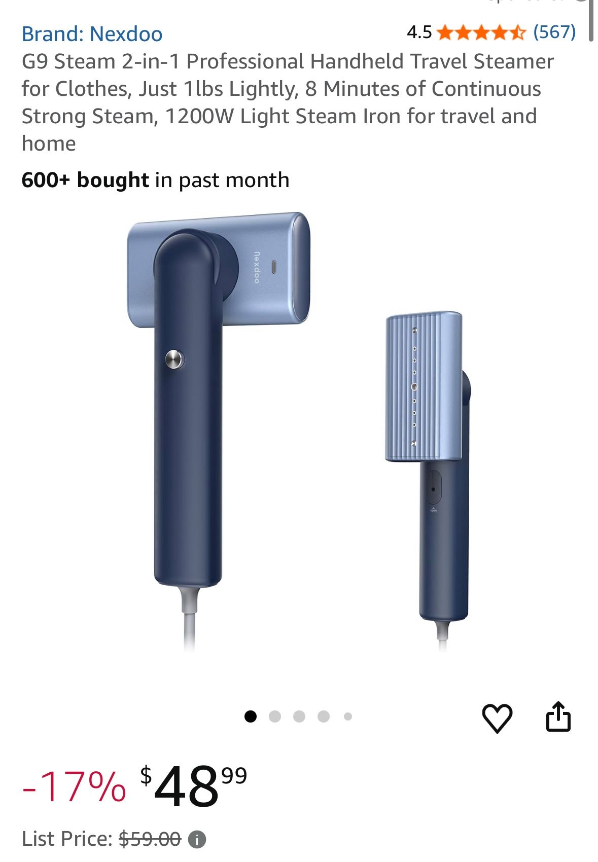 G9 Steam 2-in-1 Professional Handheld Travel Steamer for Clothes, Just 1lbs Lightly, 8 Minutes of Continuous Strong Steam, 1200W Light Steam Iron for 