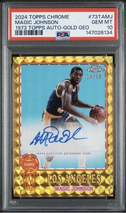 2024 TOPPS CHROME MAGIC JOHNSON AUTO-GOLD GEO PSA 10 4/50