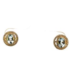 Woman’s Ladies 14k Yellow Gold Aquamarine And Diamond Stud Earrings GP3122983