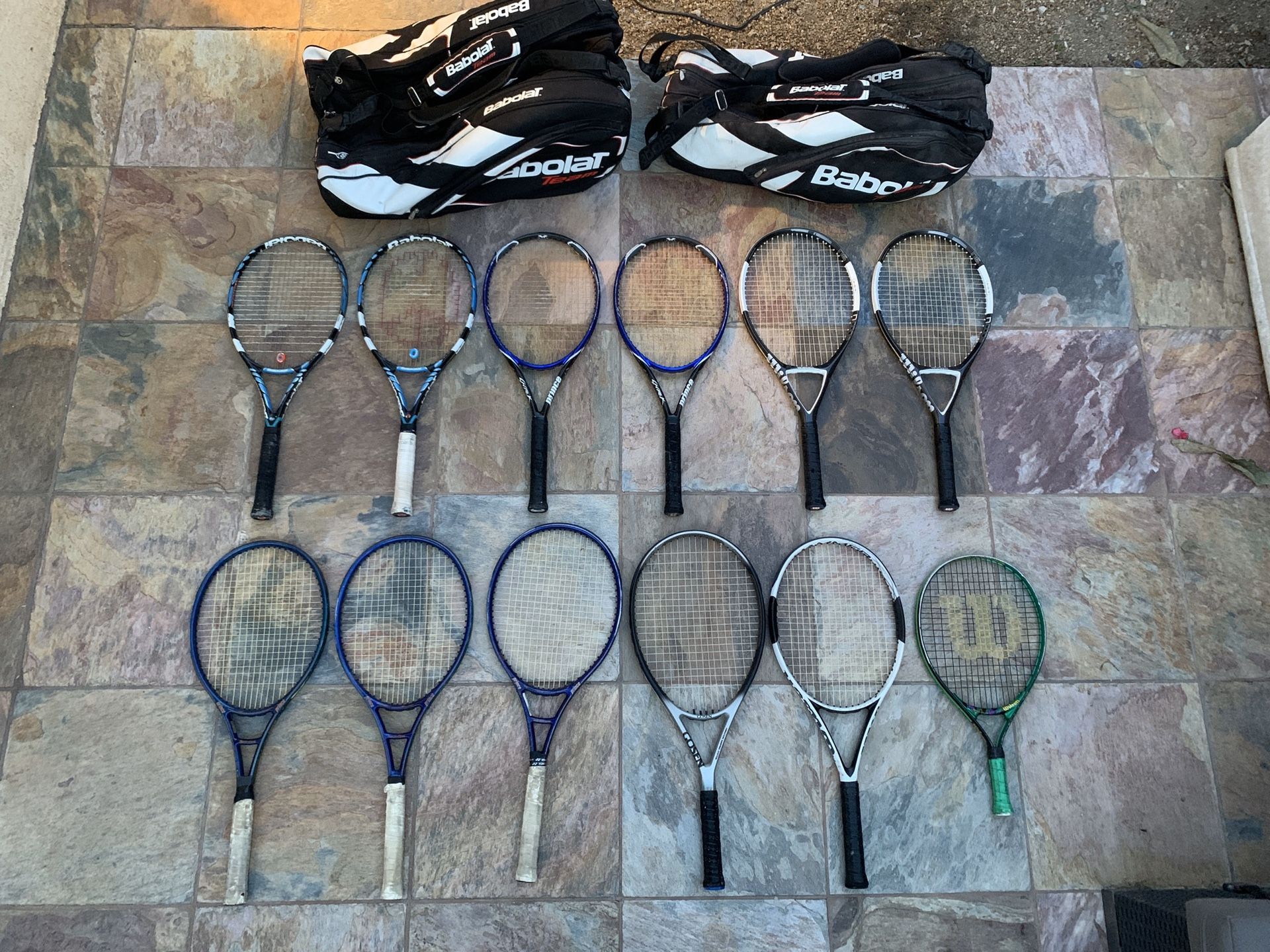 Tennis Rackets (Lot of 10) Babolat, Wilson, Prince, Gosen