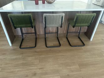 Set of 3 Modern Velvet Counter/Bar Stools – Green & Beige