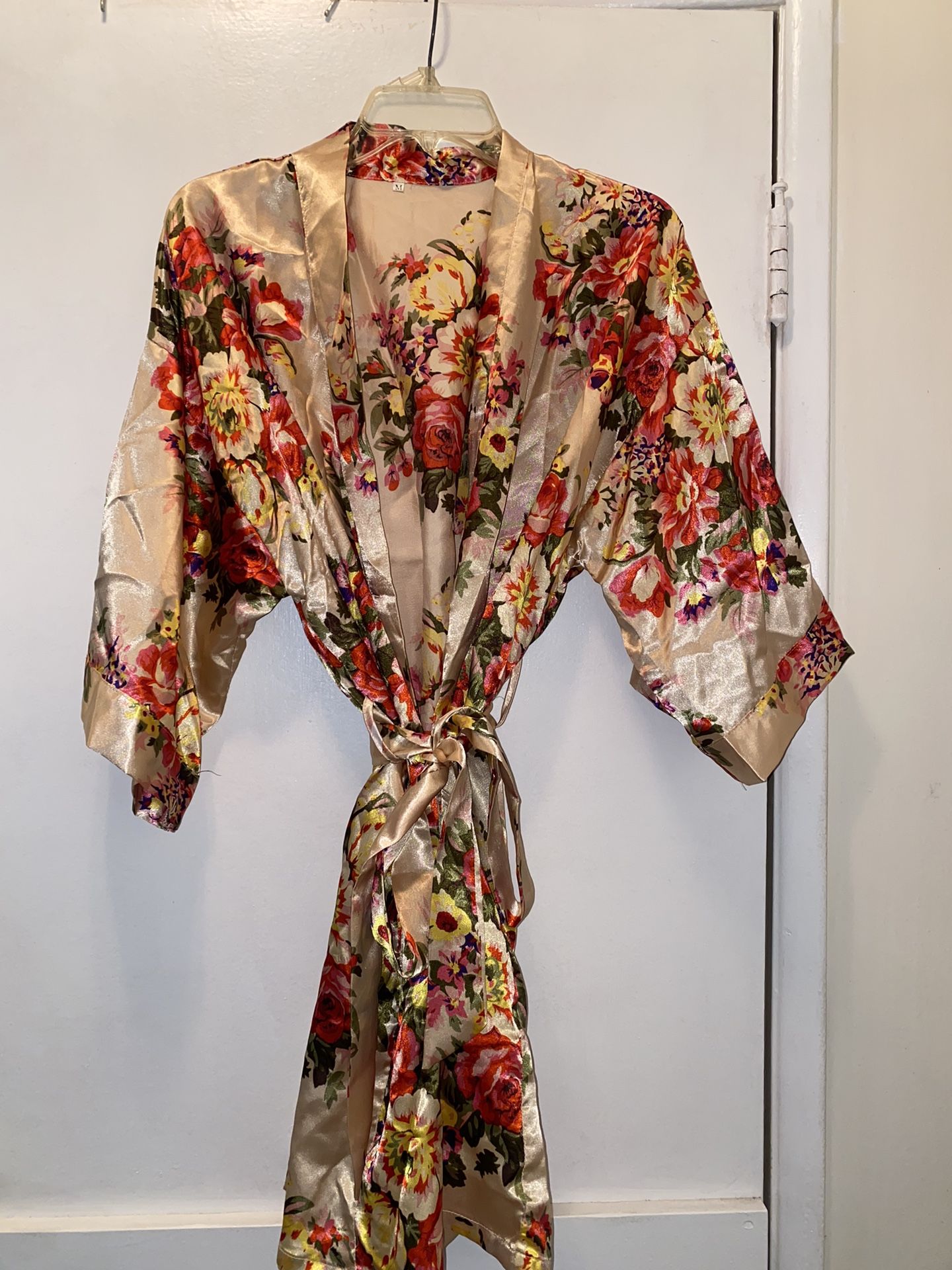 Floral Silk Like Robe In Size Medium