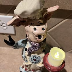 Vintage 2001 Blue Sky Heather Goldmine Pig Figurine Holds Battery Candle/Small Flower Pot, Etc