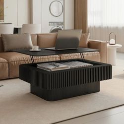 38.6" Black Fluted Lift-Top Coffee Table
