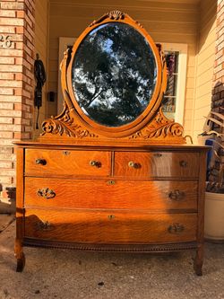 Tiger oak dresser with mirror