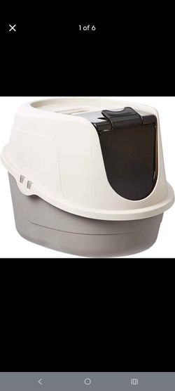 Amazon Basics No-Mess Hooded Enclosed Cat Litter Box with Odor Control and Swinging Door, Standard, 21" x 16" x 15", Multicolor