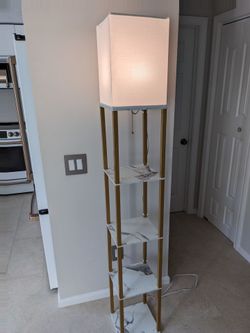 Gold white floor lamp with shelves