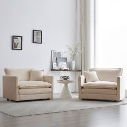 Fremont 41.4" 2 Piece Chenille Armchair Accent Chair Set with Toss Pillows, Beige